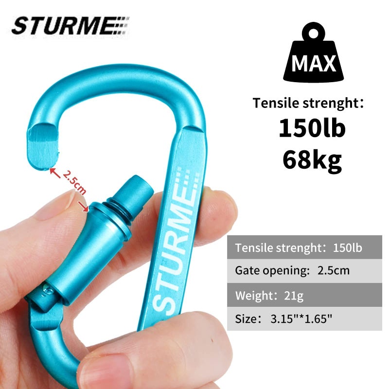 STURME Carabiner Clip Aluminum D-Ring Locking Durable Strong and Light Large Carabiners Clip Set for Outdoor Camping Screw Gate Lock Hooks Spring Link Improved Design Pack (9 Pack) - Image 3